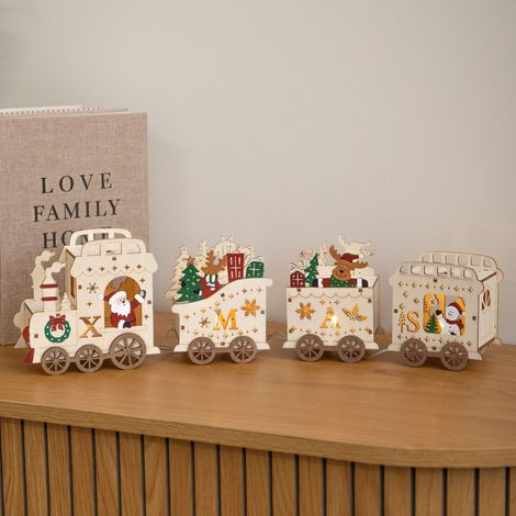38cm Battery Powered Santa's Express Wooden Christmas Light Up Decoration (1/5)