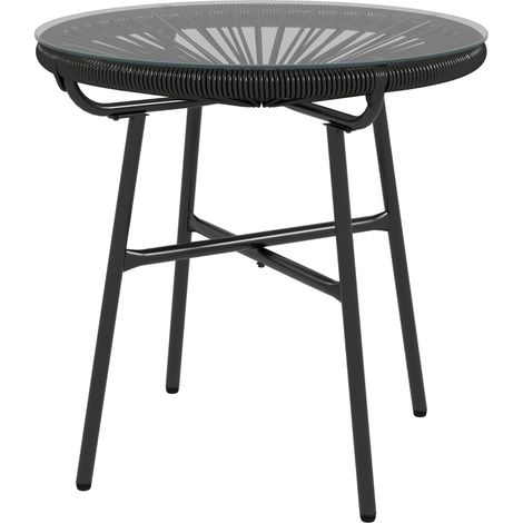 Boho-Beistelltisch für draußen aus PE-Rattan und gehärtetem Glas, schwarz, 50 x 50 x 50 cm (1/5)