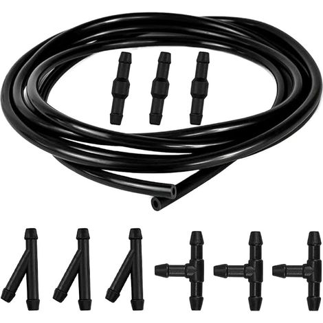 Kit de Tuyau Essuie Glace, Tuyau de Lave-Glace avec 9 Pièces Raccord de Tuyau (Type Y I T), Essuie-Glace Lave-Linge Tuyau, Raccord de Tuyau de Pare-brise, Noir