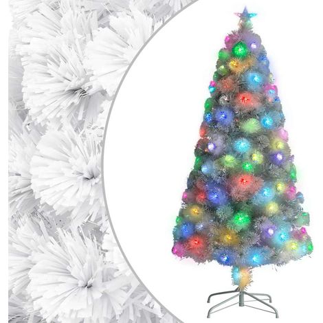 Sapin de Noël artificiel blanc pré-éclairé 120 cm avec fibre optique et LED, 5 couleurs - PANGIVO (1/5)
