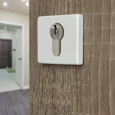 Ouvre&Déco – 2 rosaces de poignée de porte carrées MIRA trou de cylindre, Aluminium blanc mat
