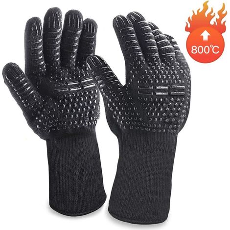 2 heat-resistant kitchen gloves for oven and barbecue, in black silicone, (1/3)