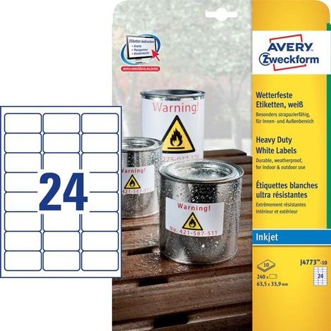 avery J4773-10 etiquetas blancas 63,5x33,9 mm