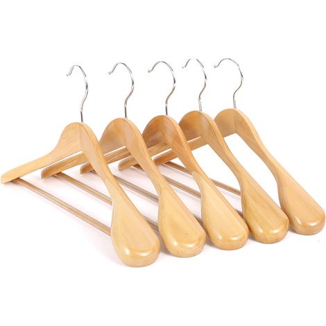 Lot de 10 Cintres de Luxe en Bois Massif Naturel 44.5cm, de Épaules Larges, pour Manteau Costume Veste, avec Barre Ronde Antidérapante (1/5)