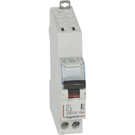 Disjoncteur DX³6000 10kA arrivée haute automatique et départ bas à vis U+N - 230V - 2A- courbe C - 1 module - LEGRAND