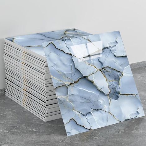 Set mit 20 wasserdichten PVC-Duschwandpaneelen in Marmoroptik, selbstklebende Wandfliesen für Bad, Schlafzimmer und Küche, 30 x 30 cm, Blau (1/5)
