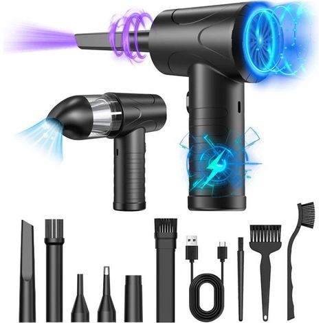 Aspirateur électrique, 3 vitesses 51000 tr/min, souffleur d'air USB rechargeable avec batterie 6000 mAh. Pour laptops, claviers, voitures, bureaux, canapés. (1/5)