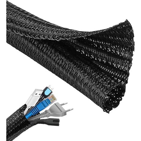 3 m x 13 mm - Protection de câble - Gestion des câbles - Gaine de câble - Cache-câble noir - Gestion des câbles - Cache-câble tressé - Gaine fendue et auto-enroulable - Pour câbles USB, d'alimentation (1/5)