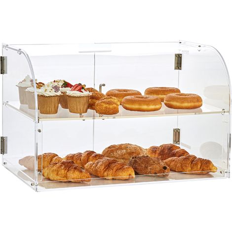 VEVOR Vitrina de Panadería de 2 Niveles Escaparate de Panadería de Acrílico Soporte de Exhibición de Pastelería Estante de Presentación de Pastelería Extraíble para Pan, Postre, Cafetería, Restaurante