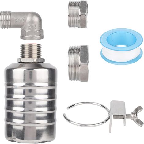 Kit de Vannes à Flotteur en Acier Inoxydable, Anti-Fuite Contrôle Automatique Du Niveau d'Eau Filetage Mâle 1/2" Vannes d'Arrêt pour Aquarium Piscine Abreuvoir Distillateur (1/5)