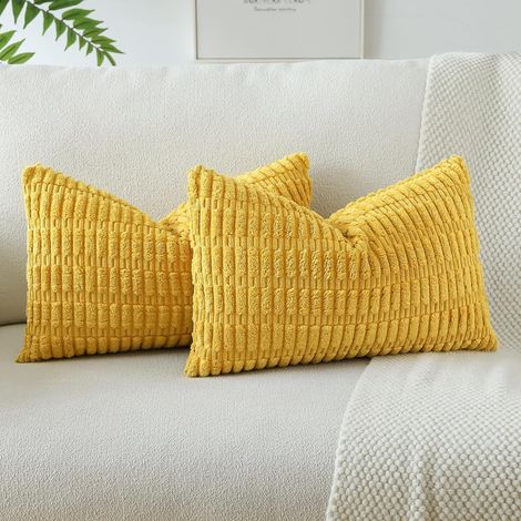 Lot de 2 Housses de Coussins en Velours Côtelé Décoratif Canapé Taie d'oreiller Doux Decoration pour Maison Salon Chambre Canapé Décoration 30x50cm (Jaune Moutarde) (1/5)