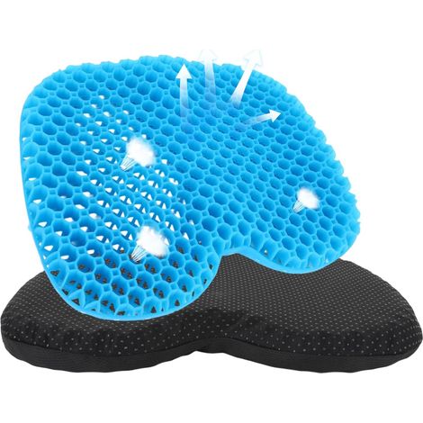 Coussin d'assise en gel avec housse antidérapante - 40 x 32 cm - Design nid d'abeille  Coussin de siège orthopédique pour chaise, chaise de bureau, banc, fauteuil roulant et voiture (bleu) (1/5)