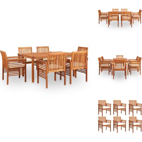 Ensemble à manger d'extérieur 7 pcs et coussins Acacia solide - Salon De Jardin - Mobilier De Jardin - Set De Table Extérieur - Table Et Chaises - Acacia (1/5)