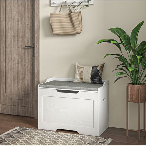 Panca contenitore 75/40/56 cm bianca, vano da 103 l e seduta imbottita (1/5)