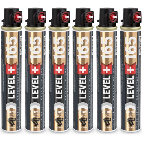 LEVEL+ Gaskartusche 165mm 80ml Fuel Cell Ersatzgas für Nagler L+165 ROT - 6 St.
