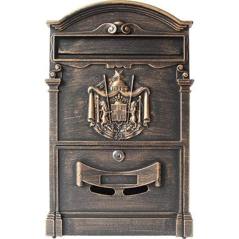 Mucola – Boîte aux lettres murale or antique – Design vintage décoratif – Ouverture A4 avec clapet de protection – Dimensions 25x40,5x9 cm (1/5)