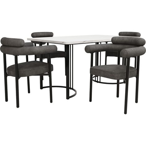 Lot de 2 chaises de salle à manger modernes en tissu effet daim gris foncé avec accoudoirs (1/5)