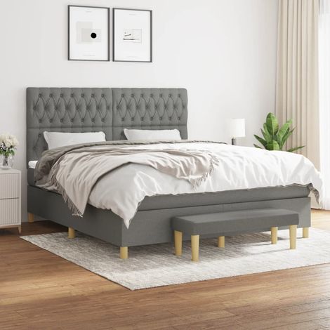 Cama box spring con colchón tela gris oscuro 180x200 cm (1/5)