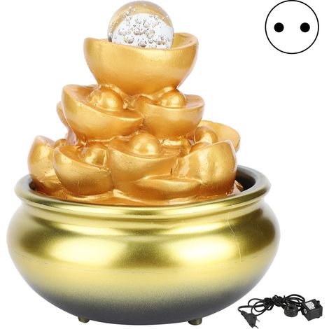 LED Fontaine D'eau Innovante Résine Cascade Ornement Art Artisanat pour Home Office Paysage DecorGold Coin EU Plug 220V.