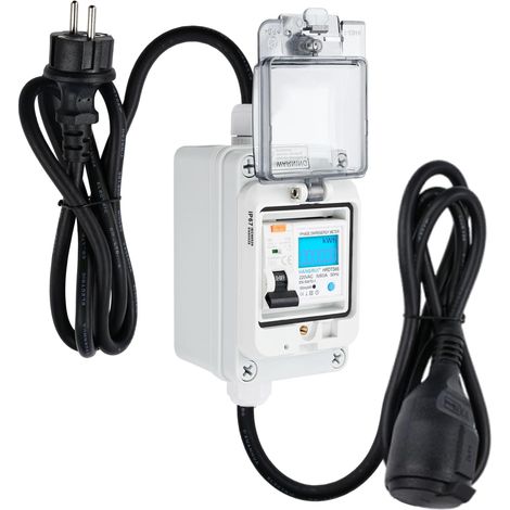 Compteur Électrique sur Prise, Prise Compteur d'énergie Numérique Mobile Prise Compteur Extérieur 16 A type A Disjoncteur Prise IP65 Étanche 230 V 60 A pour Industrielle, Camping-car, Jardin (1/5)