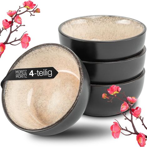 4 Bols à Soupe Miso - Service Japonais 12cm - Céramique et Bois - Pour Sauces et Snacks - Idéal Apéritif et Repas - Beige Gris (1/5)