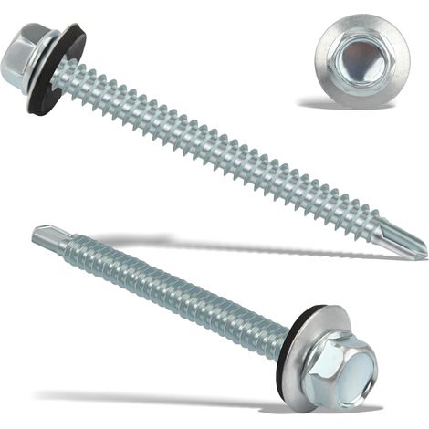 60PCS Vis Autoforeuse Metal 4.8 x 55MM Inox Bac Acier Hexagonale Autoperceuse pour Metal Vis Etanche Avec Joint Tole Toiture Autoforante Auto Foreuse pour Plus Fixation Argenté (1/5)