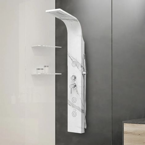 Pannello doccia idromassaggio in acciaio inox effetto marmo con 4 funzioni (1/5)