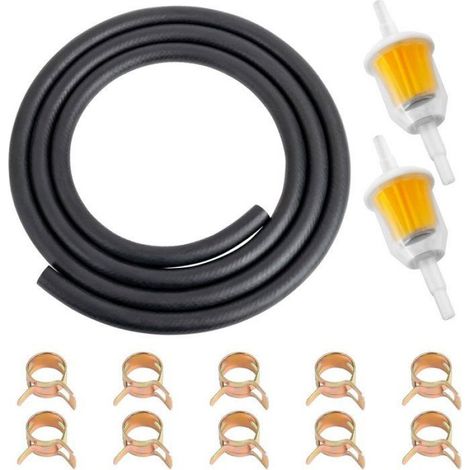Tuyau Carburant - Diametre Interieur 8 mm - Diametre Exterieur 14 mm - Longueur 2 m - Pour Moteurs Thermiques - Kit avec 2 Filtres et 10 Colliers (1/5)