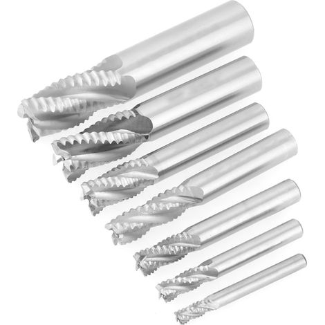 HSS-Hartmetall-Fräser, 4 Schneiden, 6–20 mm, 7-teiliges Set, Schruppfräser, Spanbrecher für Holz und Metall (1/5)