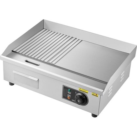 Plancha Électrique Professionnelle 3200W, 535x300mm, Température 50-300°C, Acier Inoxydable, Surfaces Plates et Rainurées (1/5)