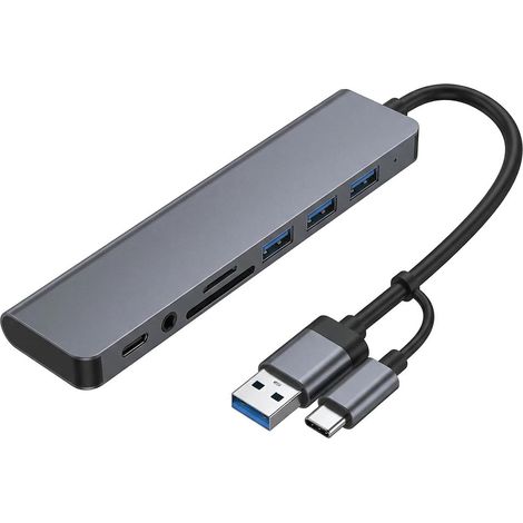8-en-1 Hub USB C Polyvalent, Dock USB C, Adaptateur avec 4 Ports USB, Lecteur de Cartes SD/TF, Prise Audio Jack 3,5 mm, Port de Transfert USB C, Compatible avec Ordinateurs Portables, Tablettes (1/5)