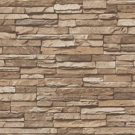 A.S. Creations – Papier peint trompe l'oeil marron effet pierre – Lessivable, strippable – Résistance à la lumière – Dimensions 190g/m²
