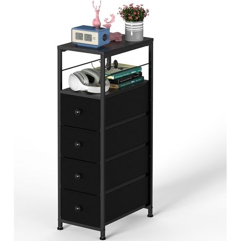 Commode étroite pour salle de bain avec 4 tiroirs en tissu et étagère en bois pour petit espace Noir (1/5)