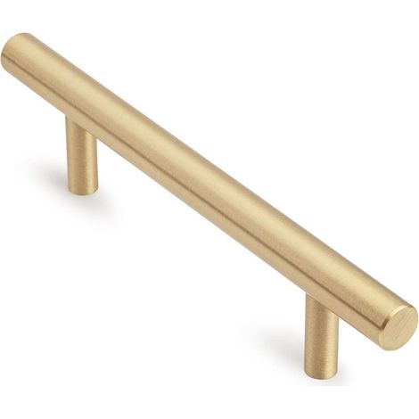 Paquete de 2 tiradores dorados para armarios, tiradores de latón para armarios, tiradores dorados para cajones, tiradores dorados para armarios de cocina, 15 cm de largo (centro del orificio: 9,6 cm) (1/5)