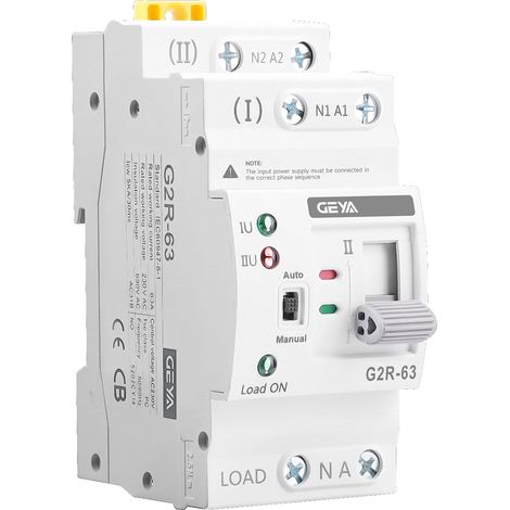 Mini ATS Automatic and Manual Power Dual Transfer Switch, Solar Switch with Surge and Under Voltage Protection, DIN Rail Mount (2P-63A,CA220V) (1/5)