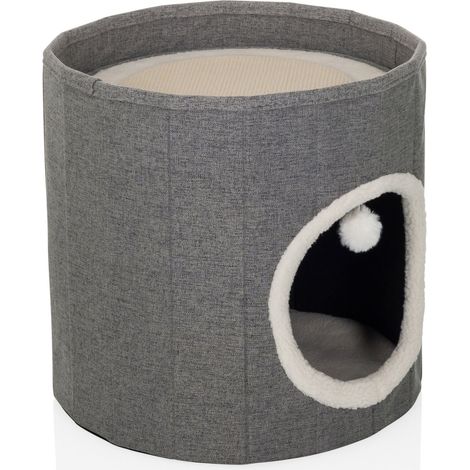 Maison pour chat / grotte pour chat PAWY R ronde / pliable avec jouet gris hjh LIVING (1/5)