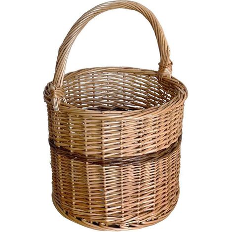 Cesto tondo modello Sara in vimini con manico , diametro 27 cm, altezza 26 cm