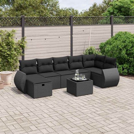 vidaXL Salon de jardin 8 pcs avec coussins noir résine tressée (1/4)