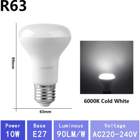 (R63 6000K, AC220V-240V) Lot de 3 ampoules LED pour salle de bain, sans scintillement, pour usage domestique (1/3)