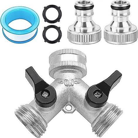 Distributeur à 2 voies : distributeur d'eau en Y pour deux tuyaux d'arrivée d'eau (3/4 pouce et 1/2 pouce) pour jardin et pelouse. (1/5)