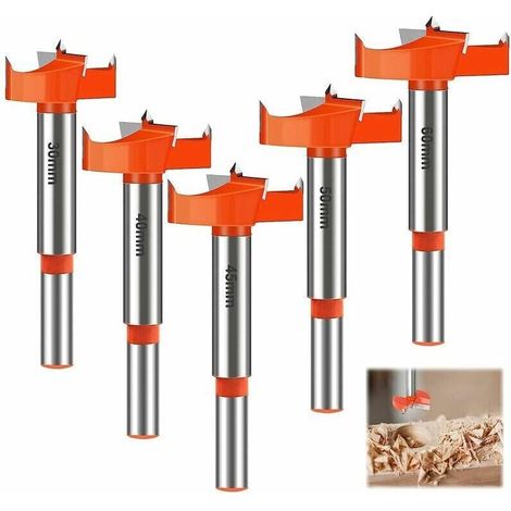 Pieces Wood Drill Bits, 30/40/45/50/60mm Carbide Wood Milling Cutters, Round Shank Wood Drill Bit Set, Drill Bits, for Decorating Drawers, Furniture and DIY (red) (1/4)