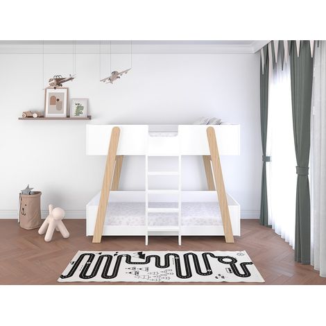 Lit superposés 90 x 190 cm - Blanc et naturel - CORODELA (1/4)