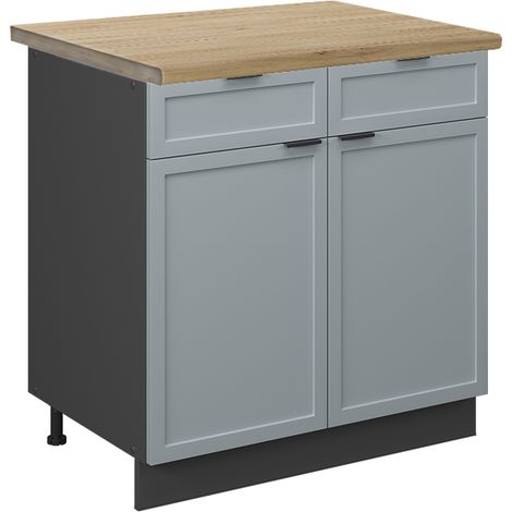 Küchenunterschrank Fame-Line, Hellblau-grau, 80 cm , AP Eiche, Vicco