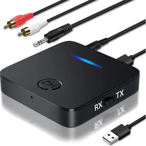 Émetteur Bluetooth 5.0, Récepteur Bluetooth Adaptateur Bluetooth avec Jack 3.5 mm Sortie Stéréo pour TV, PC, Téléphone et Home Cinéma