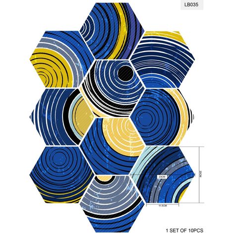 (200 mm x 230 mm F) 10 pièces d'autocollants hexagonaux pour carrelage, style industriel