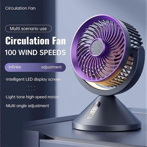 LED-Digitalanzeige-Ventilator mit Luftzirkulation, leiser, USB-aufladbarer Ventilator mit einstellbarer Windgeschwindigkeit und mehrfacher Drehwinkelverstellung, inklusive Aufbewahrungsbox für Zuhause (1/5)