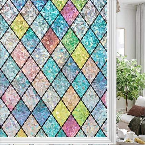 Window Film, 3D Rainbow Effect Anti-Glare Window Film 44.5 × 200 cm, UV Protection, Thermal Protection, Non-Adhesive, Suitable for Bedroom, Living Room and Kitchen (1/5)