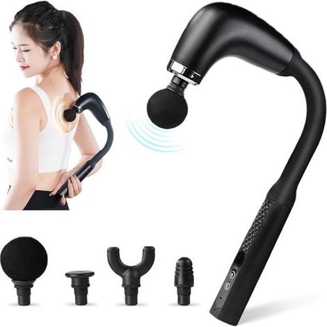 Pistolet de massage - Appareil de massage - Massage du dos et de la colonne vertébrale - 4 têtes de massage interchangeables - Vitesse réglable - Relaxation musculaire - Noir (1/5)
