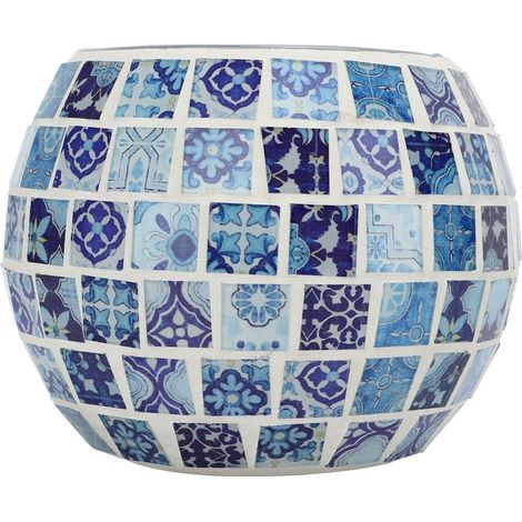 Porte-bougies en verre bleu et blanc à motifs floraux pour bougies chauffe-plat - décoration de table artisanale et romantique (1/5)
