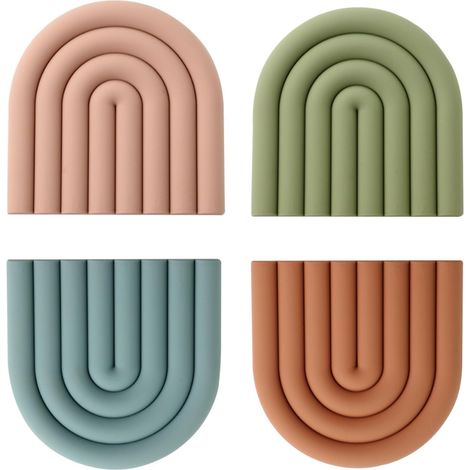 4 Pièces Dessous de Plat Silicone, Maniques en Silicone, Dessous de Plats, Protecteurs de PoêLes Colorés, RéSistance à la Chaleur, Protection AntidéRapante, Dessous de Verre et Bols Et décoration